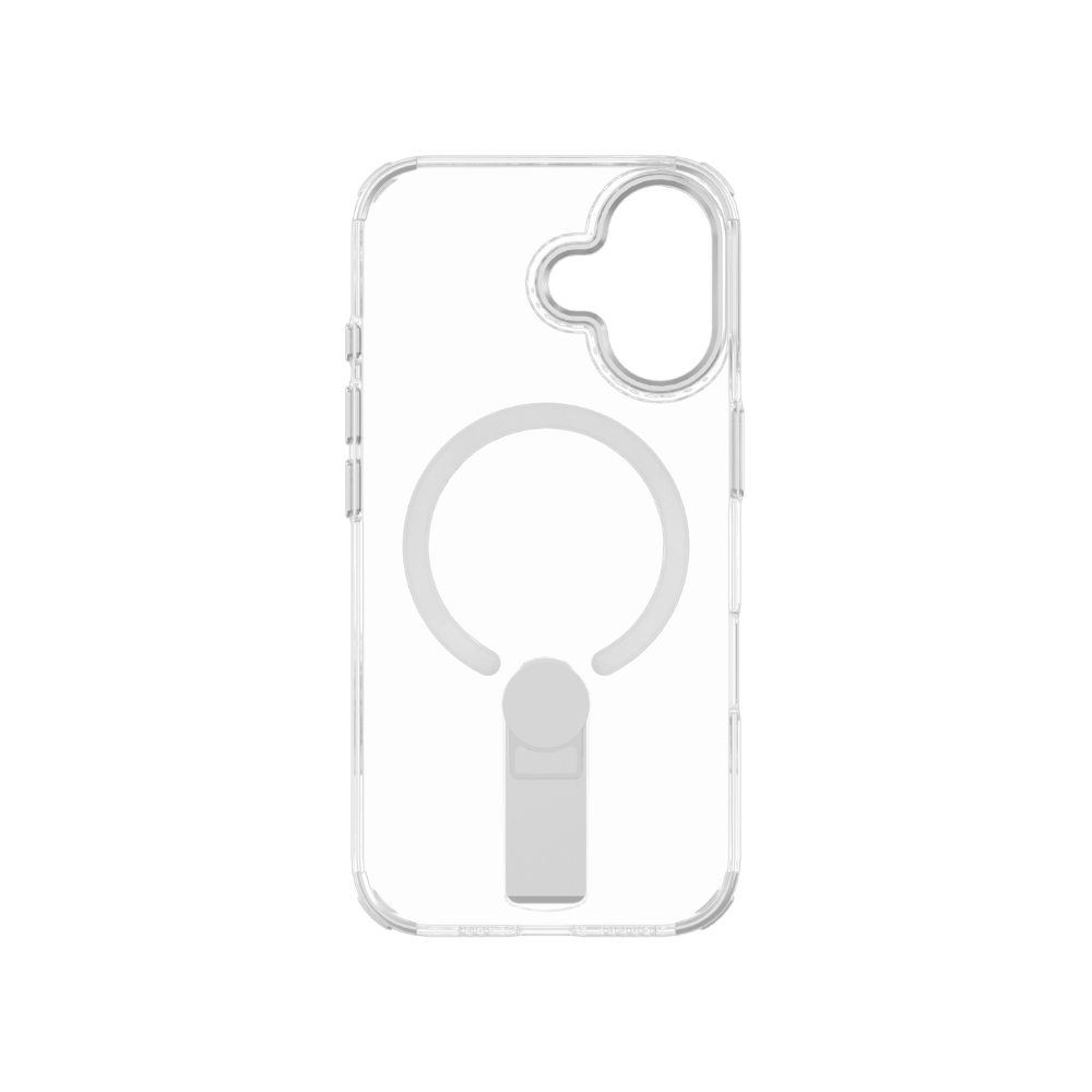 Infinyty Stanzo Transparent Case with Silver Metal Camera Ring & Stand for iPhone 16 Plus