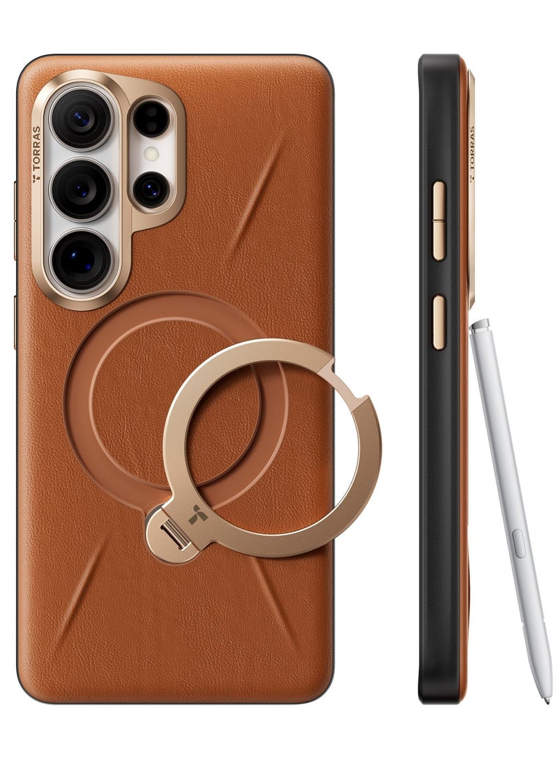 TORRAS Ostand VegSkin Vegan Leather Case for Samsung Galaxy S26 Ultra - Amber Brown