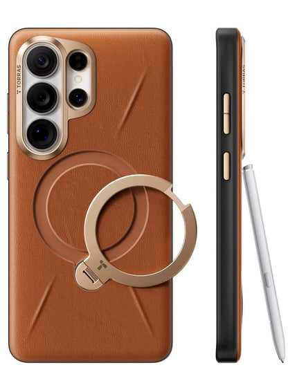 TORRAS Ostand VegSkin Vegan Leather Case for Samsung Galaxy S26 Ultra - Amber Brown