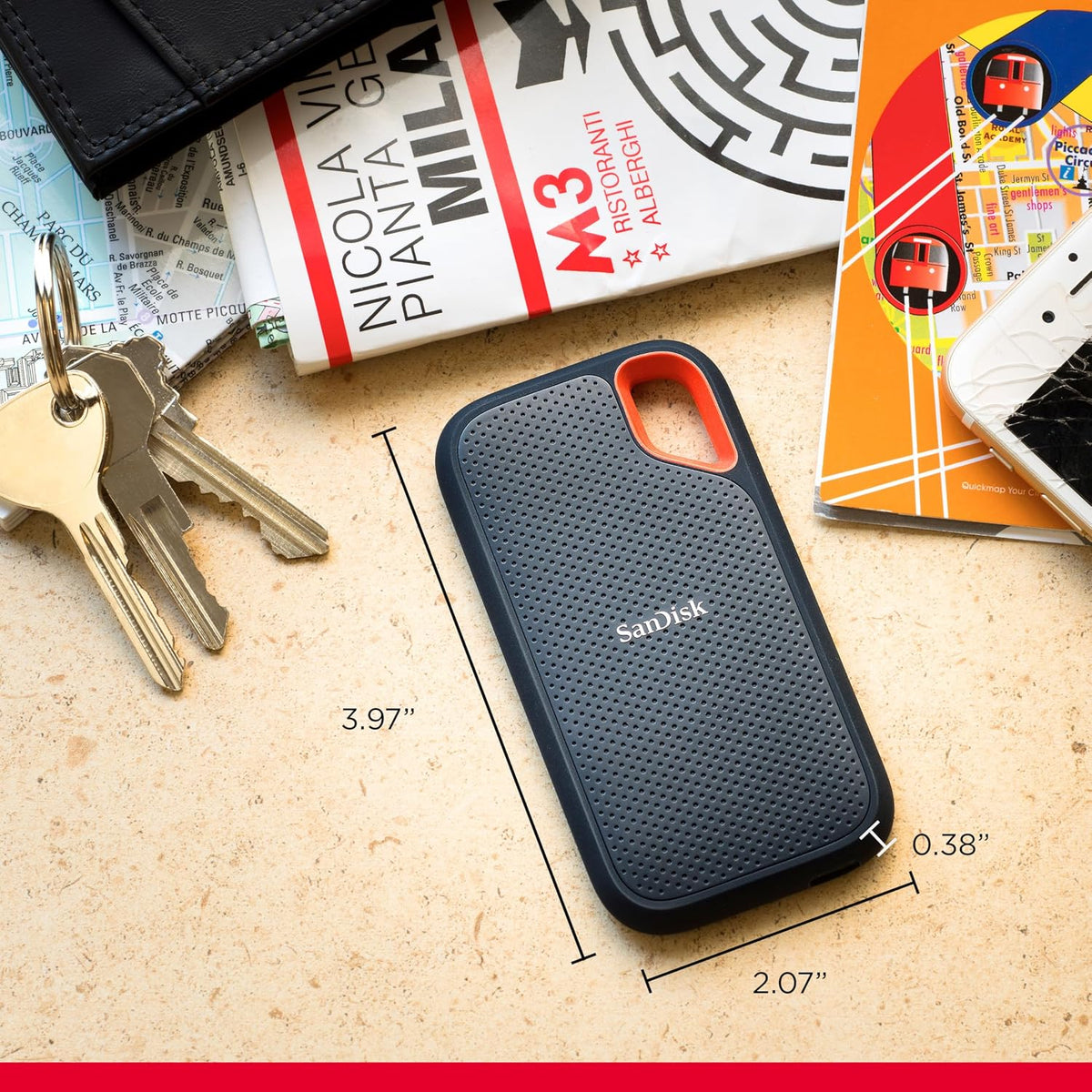 SanDisk Extreme Portable SSD — 8TB, 1050MB/s, USB-C 3.2 Gen 2, NVMe, IP65, AES-256 (Black)