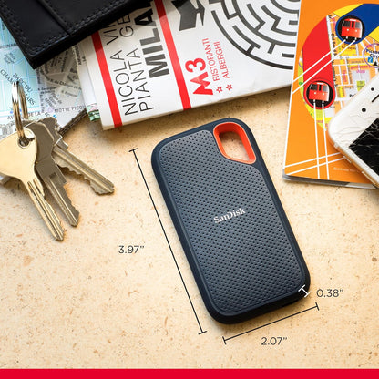 SanDisk Extreme Portable SSD — 8TB, 1050MB/s, USB-C 3.2 Gen 2, NVMe, IP65, AES-256 (Black)