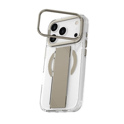 Infinyty Grypsta Clear iPhone Case with Natural Titanium Grip and Metallic Camera Stand for iPhone 17 Pro