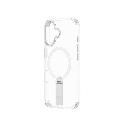 Infinyty Stanzo Transparent Case with Silver Metal Camera Ring & Stand for iPhone 16 Plus