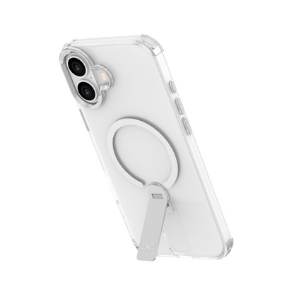 Infinyty Stanzo Transparent Case with Silver Metal Camera Ring & Stand for iPhone 16 Plus