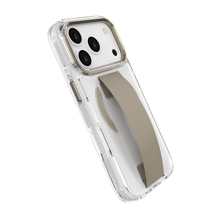 Infinyty Grypsta Clear iPhone Case with Natural Titanium Grip and Metallic Camera Stand for iPhone 17 Pro Max