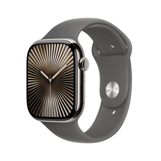 Pre-booking Apple Watch Series 10 GPS + Cellular 42mm Natural Titanium Case with Stone Grey Sport Band - S/M, MWXD3QA/A, Delivery from 20th Sep'24 onwards