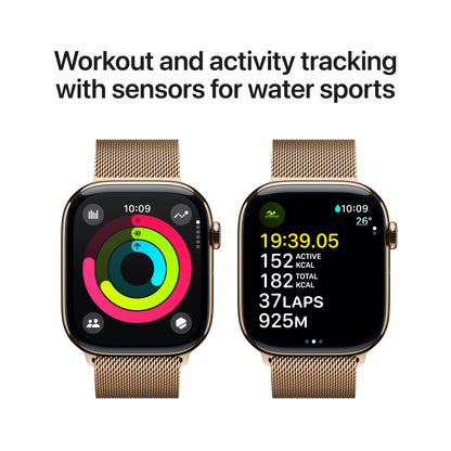 Apple Watch Series 10 GPS + Cellular 42mm Gold Titanium Case with Gold Milanese Loop, MX083QA/A