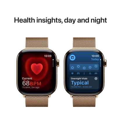 Apple Watch Series 10 GPS + Cellular 42mm Gold Titanium Case with Gold Milanese Loop, MX083QA/A
