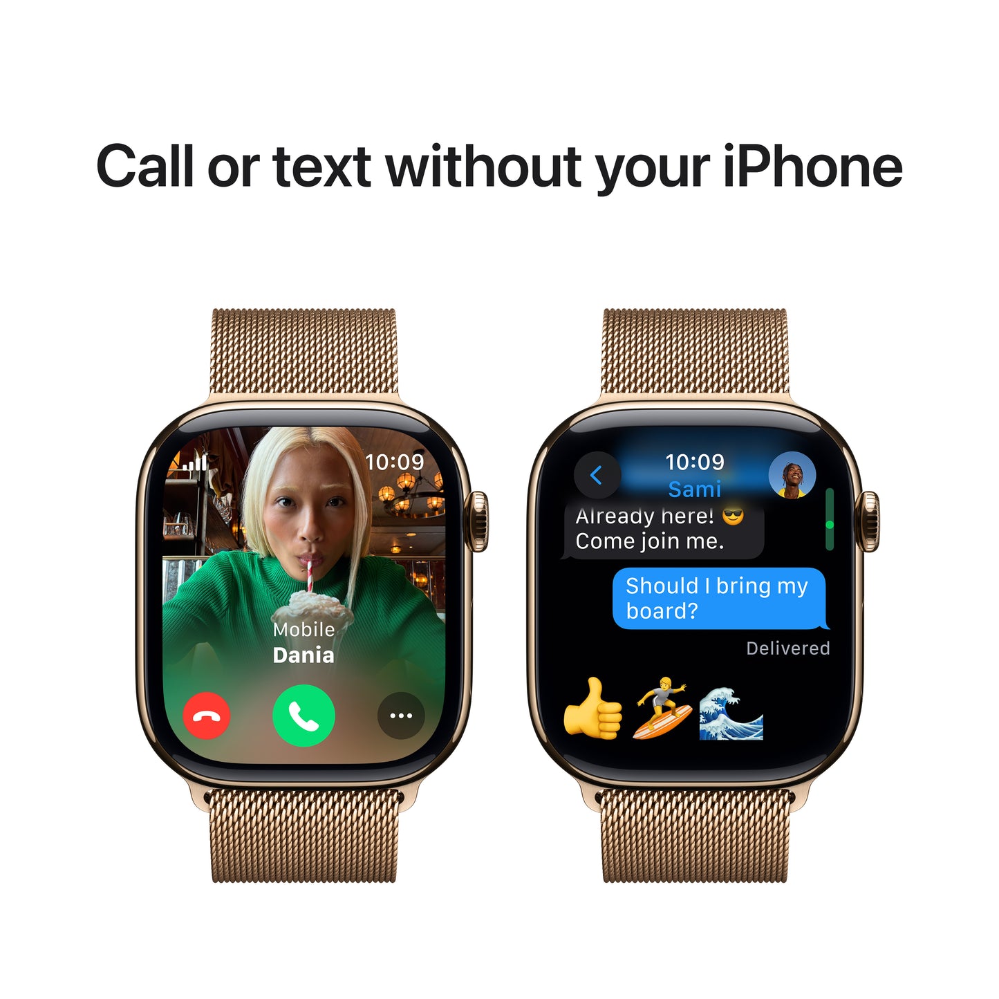 Apple Watch Series 10 GPS + Cellular 42mm Gold Titanium Case with Gold Milanese Loop, MX083QA/A