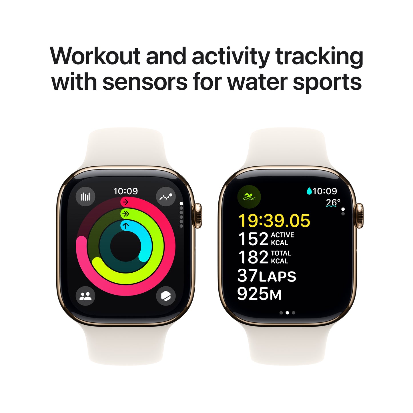Apple Watch Series 10 GPS + Cellular 46mm Gold Titanium Case with Starlight Sport Band - M/L, MWYY3QA/A