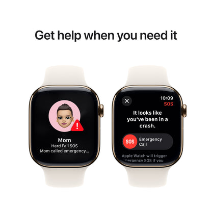 Apple Watch Series 10 GPS + Cellular 46mm Gold Titanium Case with Starlight Sport Band - M/L, MWYY3QA/A