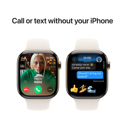Apple Watch Series 10 GPS + Cellular 46mm Gold Titanium Case with Starlight Sport Band - M/L, MWYY3QA/A