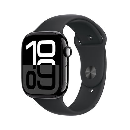 Apple Watch Series 10 GPS + Cellular 46mm Jet Black Aluminium Case with Black Sport Band - S/M, MWY33QA/A