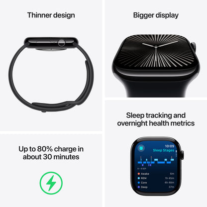 Apple Watch Series 10 GPS + Cellular 42mm Slate Titanium Case with Black Sport Band - M/L, MWXH3QA/A