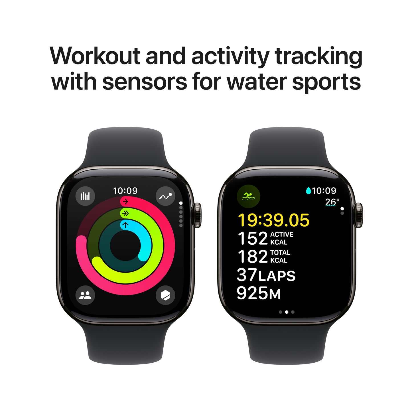 Apple Watch Series 10 GPS + Cellular 46mm Slate Titanium Case with Black Sport Band - S/M, MWYD3QA/A