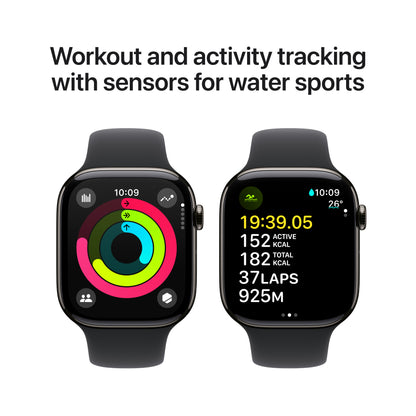 Apple Watch Series 10 GPS + Cellular 46mm Slate Titanium Case with Black Sport Band - S/M, MWYD3QA/A