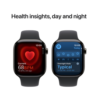 Apple Watch Series 10 GPS + Cellular 46mm Slate Titanium Case with Black Sport Band - S/M, MWYD3QA/A