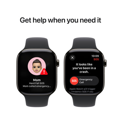 Apple Watch Series 10 GPS + Cellular 46mm Slate Titanium Case with Black Sport Band - S/M, MWYD3QA/A
