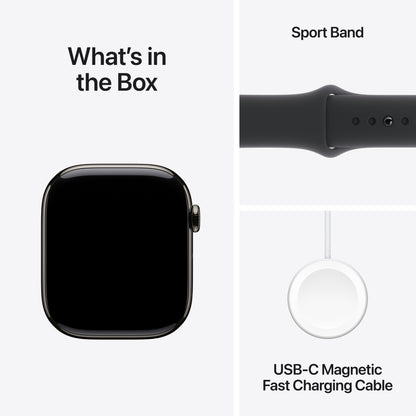 Apple Watch Series 10 GPS + Cellular 46mm Slate Titanium Case with Black Sport Band - S/M, MWYD3QA/A