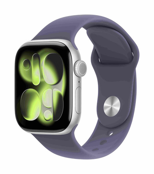 Apple Watch Series 11 GPS + Cellular 42mm, Silver Aluminium Case with Purple Fog Sport Band, S/M