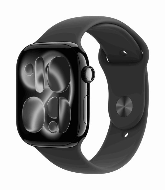 Apple Watch Series 11 GPS + Cellular 46mm, Jet Black Aluminium Case with Black Sport Band, M/L