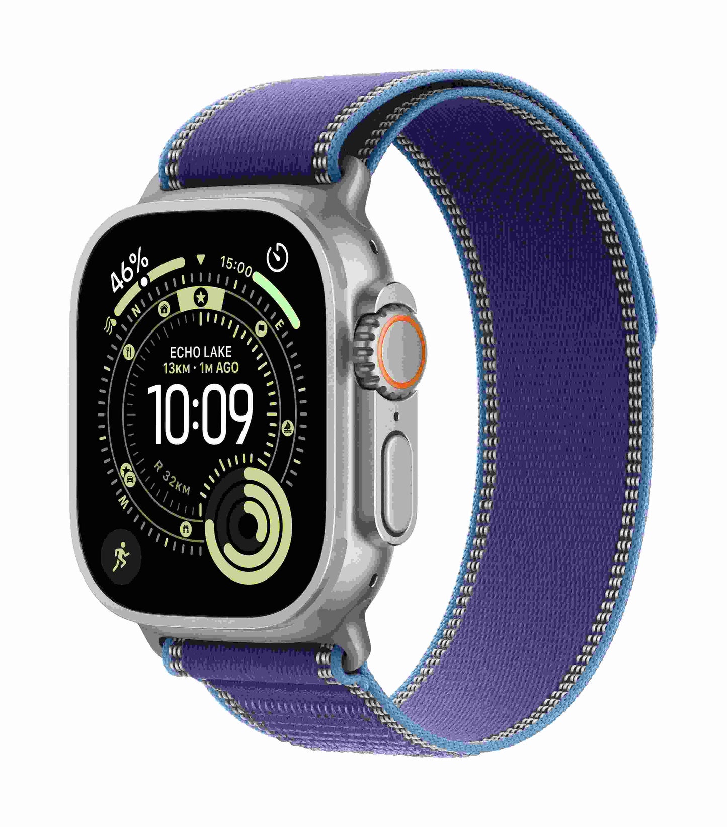 Apple Watch Ultra 3 GPS + Cellular 49mm, Natural Titanium Case with Blue/Bright Blue Trail Loop, M/L