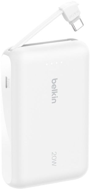 Belkin 10000mAh Power Bank PD 20W with Built-in USB-C Cable – White