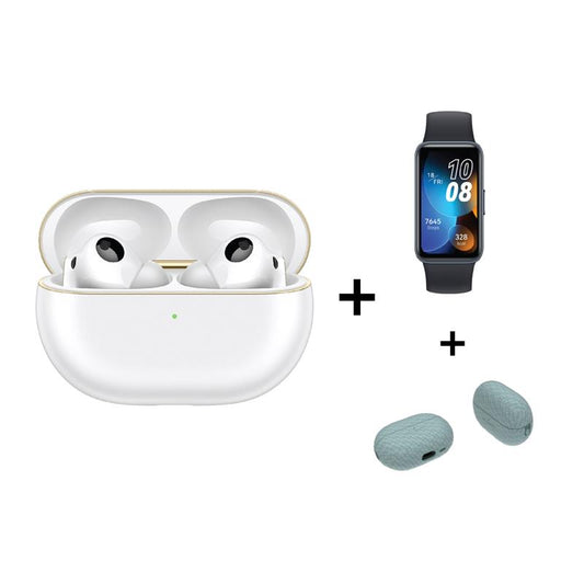 Huawei FreeBuds Pro 4 Wireless Earphones, White + Huawei Band 8 Smartwatch, Black + Huawei FreeBuds Pro 4 Case