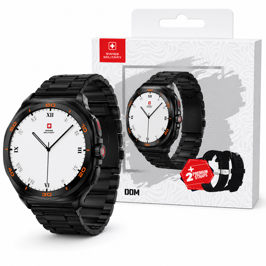 Swiss Military DOM 7 AMOLED Smartwatch with 2 Premium Straps – Black
