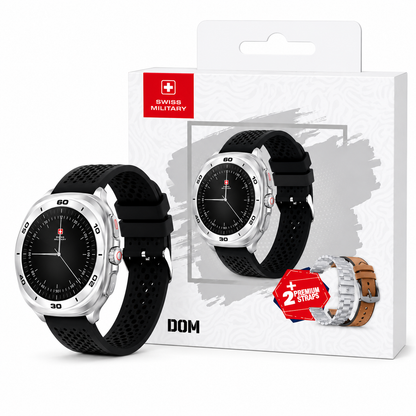 Swiss Military DOM 7 AMOLED Smartwatch with 2 Premium Straps & Wireless Charging, Silver