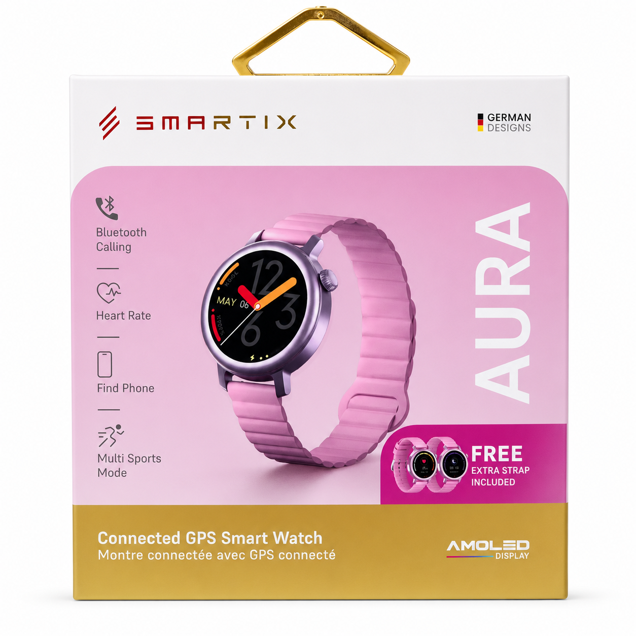 Smartix AURA Smart Watch – AMOLED Display, Bluetooth Calling & IP68 Pink