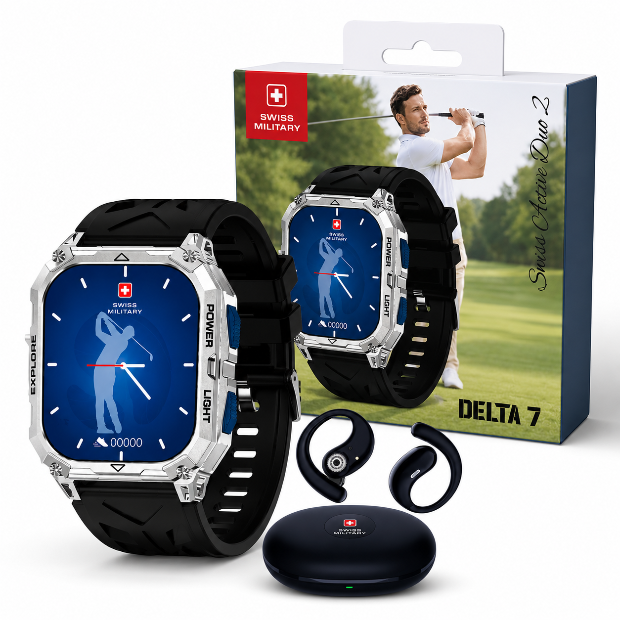 Swiss Military ALPS Delta 7 Smartwatch with Wireless Earbuds & Charging Case