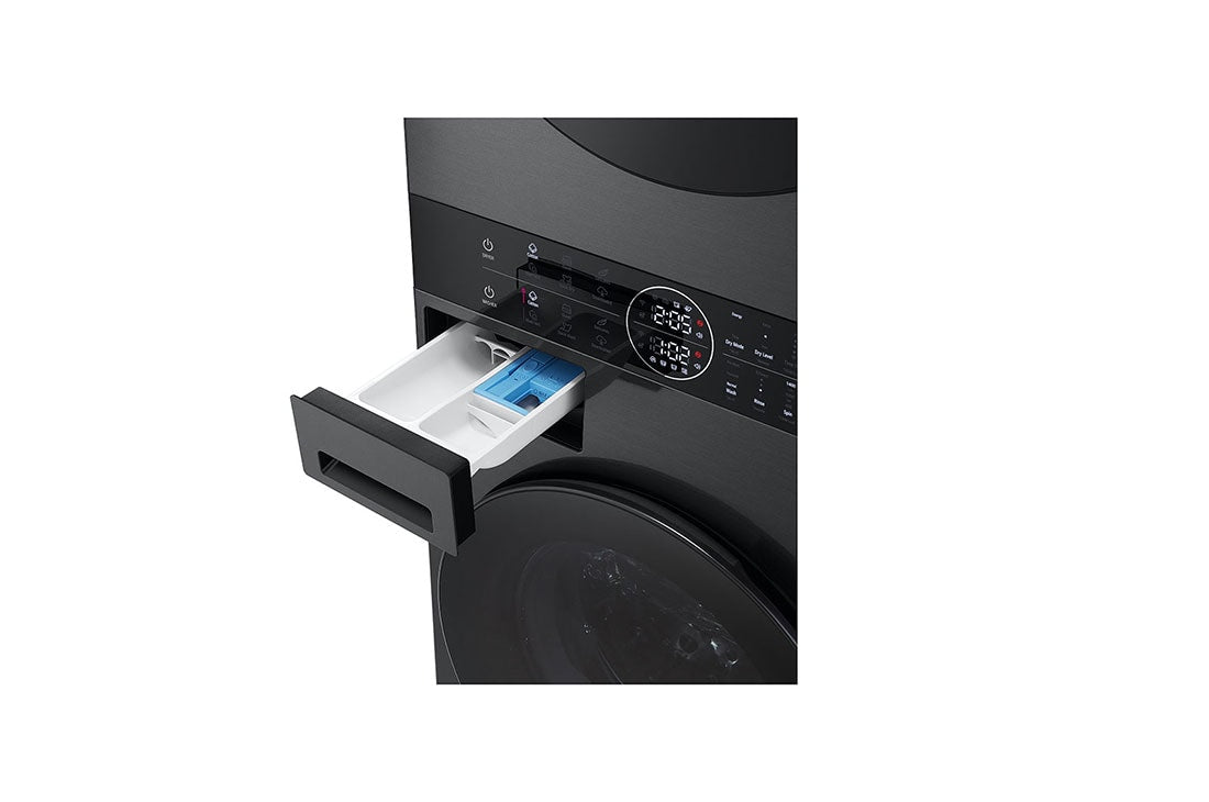 LG Washer Tower, 12/10 Kg, 1400 RPM , STEAM /DRY READY, HEAT PUMP WITH DUAL INVERTER , AI DD / Smart Pairing, SmartThinQ(WiFi), Full STS Drum,  (W x D x H) : 600 x 660 x 1655, Motor 10year Warranty, Black Steel, W4W8BVPKZHM