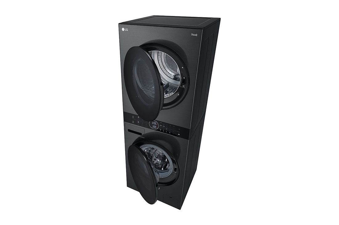 LG Washer Tower, 12/10 Kg, 1400 RPM , STEAM /DRY READY, HEAT PUMP WITH DUAL INVERTER , AI DD / Smart Pairing, SmartThinQ(WiFi), Full STS Drum,  (W x D x H) : 600 x 660 x 1655, Motor 10year Warranty, Black Steel, W4W8BVPKZHM