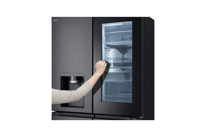 LG Black Glass InstaView, French Door Fridge, Essence Black Steel 681L GR-X34FFCAB
