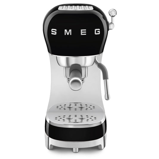 Smeg 50's Style Espresso Coffee Machine with Pump, Stainless Steel filter holder, Metal Steam Lever, Thermoblock Heating system, 15 Bar Pressure, Removable Drip tray with water indicator, Steam option, Stop Flow Function, Black, ECF02BLUK