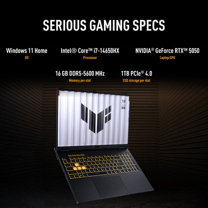 Asus TUF F16 Gaming Laptop Intel Core i7-14650HX, 16GB RAM, 1TB SSD, 8GB NVIDIA GeForce RTX 5050 Graphics, 16-inch display, Jaeger Gray, FX608JHR-RV001W