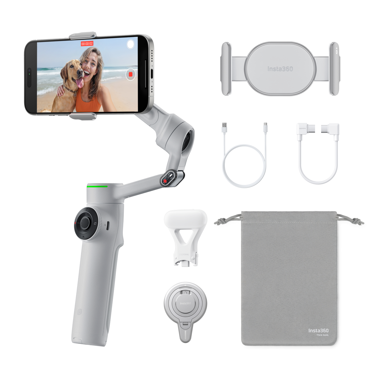 Insta 360 Flow 2 Pro Creator Kit, AI Powered Portable Gimbal with Apple Dock Kit, Stone Grey, I04CINSABQBSGK