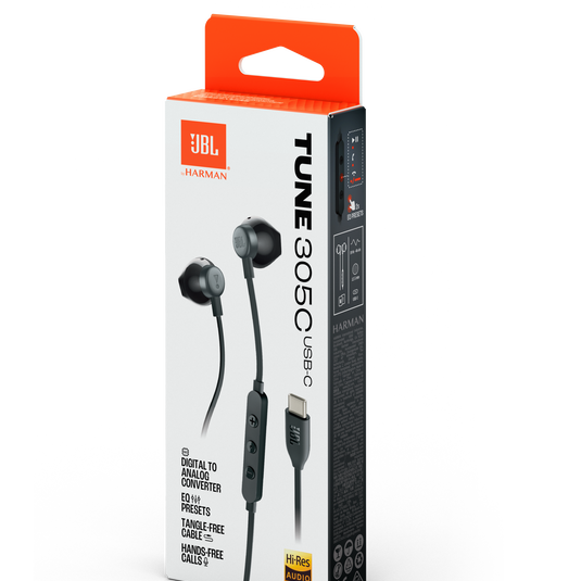 JBL TUNE 305C In Ear Headphone, Wired, USB-C, Hi Res, Black