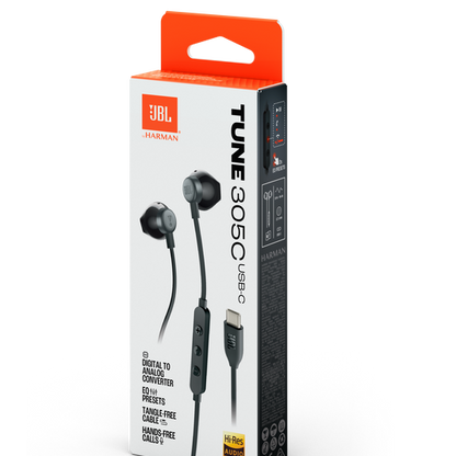 JBL TUNE 305C In Ear Headphone, Wired, USB-C, Hi Res, Black