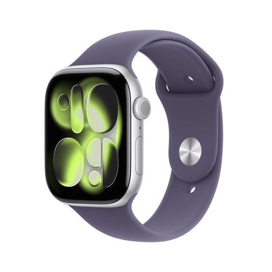 Apple Watch Series 11 GPS 46mm, Silver Aluminium Case with Purple Fog Sport Band, M/L