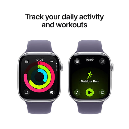 Apple Watch Series 11 GPS 46mm, Silver Aluminium Case with Purple Fog Sport Band, M/L