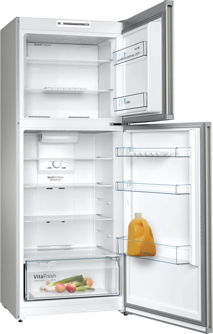 BOSCH Series 2 Free-Standing Refrigerator 365 Liter with Freezer at Top, Inox-Look-Metallic, KDN43N120M