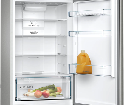 BOSCH Series 2 Free-Standing Refrigerator 365 Liter with Freezer at Top, Inox-Look-Metallic, KDN43N120M