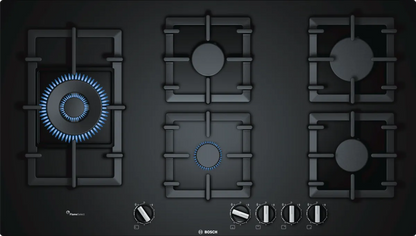 Bosch Series 6 gas hob 90 cm Tempered glass, Black, PPS9A6B90M