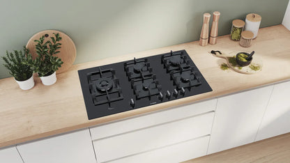 Bosch Series 6 gas hob 90 cm Tempered glass, Black, PPS9A6B90M