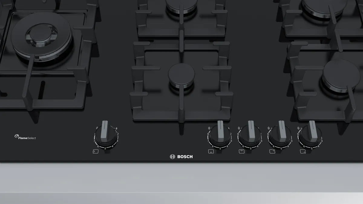 Bosch Series 6 gas hob 90 cm Tempered glass, Black, PPS9A6B90M