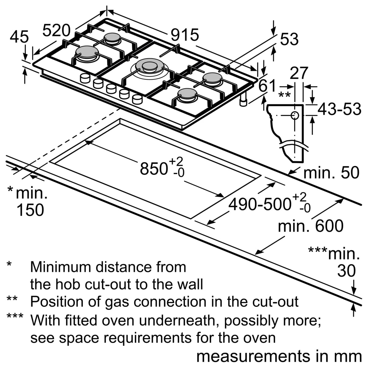 Siemens iQ500 5 Burners Built-in Gas Hob 90cm, Stainless steel, EC9A5RI90M