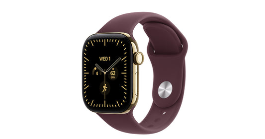 Apple Watch Series 12 GPS + Cellular 42mm – Radiant Gold Titanium Case with Burgundy Sport Band (M/L) – S11 Chip, Sapphire Crystal, ECG, 24-Hour Battery