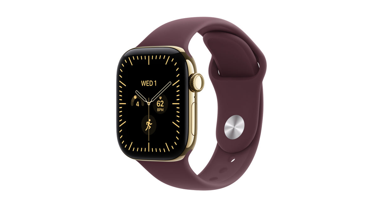 Apple Watch Series 12 GPS + Cellular 46mm – Radiant Gold Titanium Case with Burgundy Sport Band (M/L) – S11 Chip, Sapphire Crystal, ECG, 24-Hour Battery